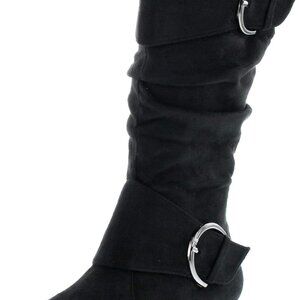 Women's Black Faux Suede Slouch Buckle Boot (Size 5)